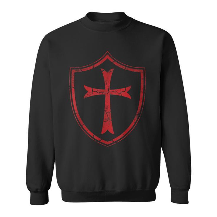 Distressed Knights Templar Cross And Shield Crusader Sweatshirt