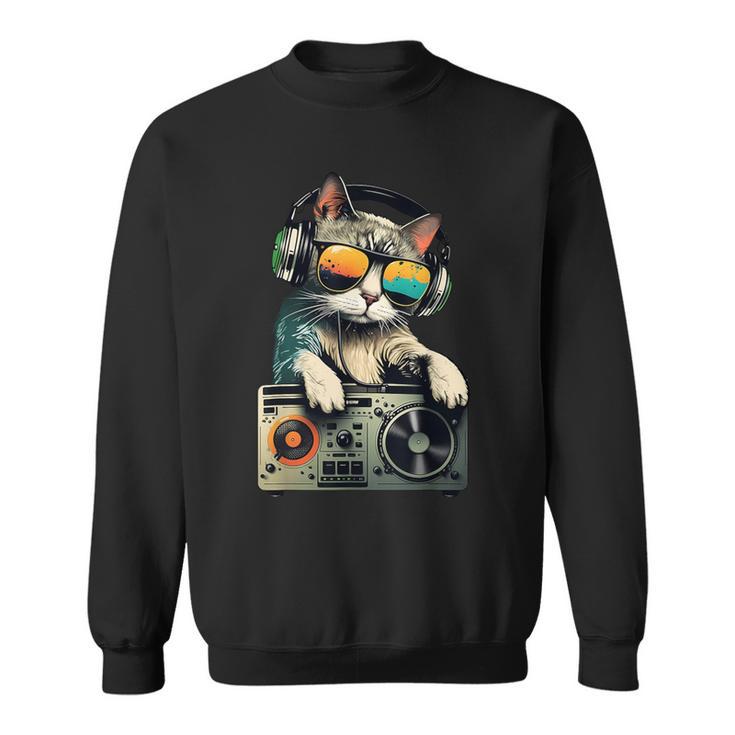 Dj Cat In Sunglasses Cat Dj Cat With Headphones Boombox Sweatshirt