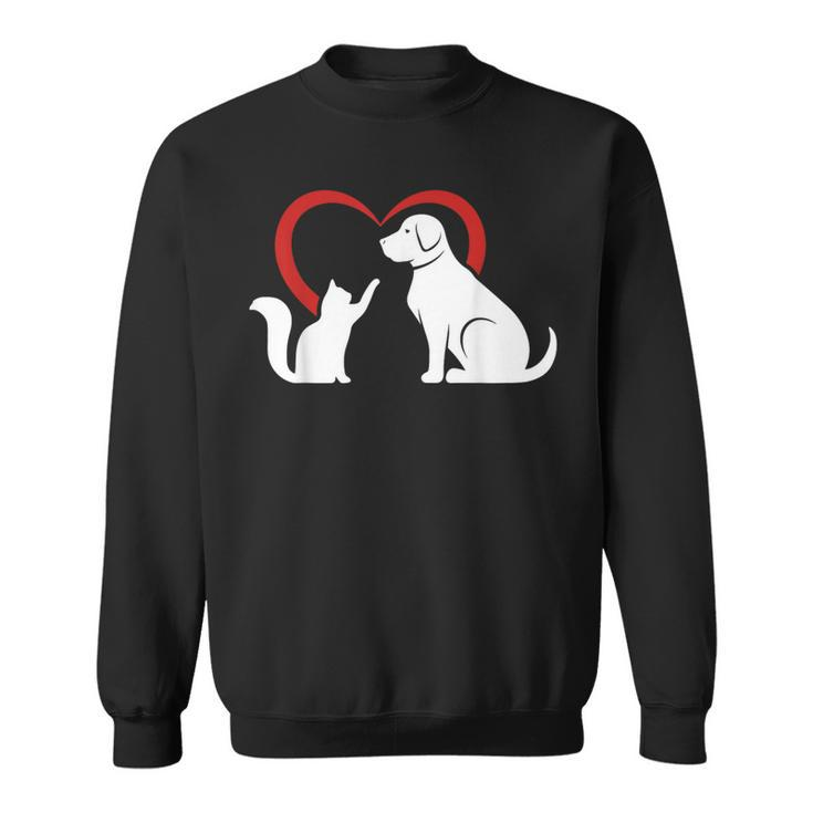 Dog Puppy And Baby Cat Heart Animal Dog & Cat Sweatshirt