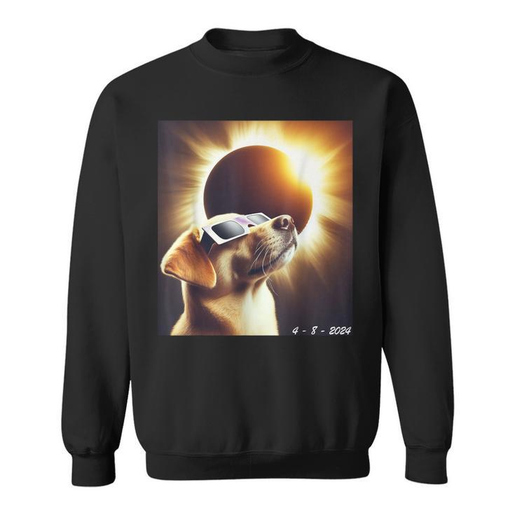 Dog Taking A Selfie With Solar 2024 Eclipse Wearing Glasses Sweatshirt