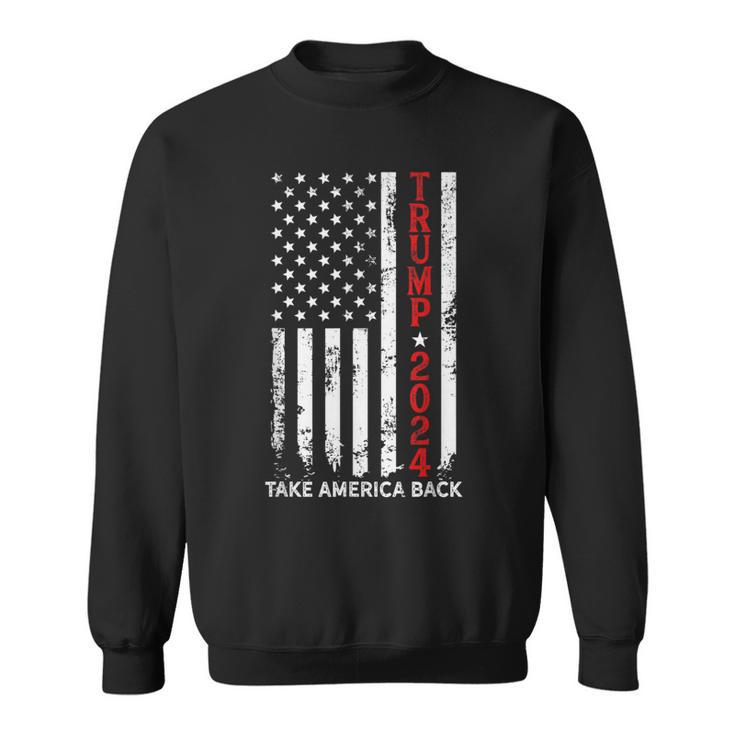 Women's Trump 2024 Graphic Tee - Vintage Distressed American Flag Print, Bleached Look