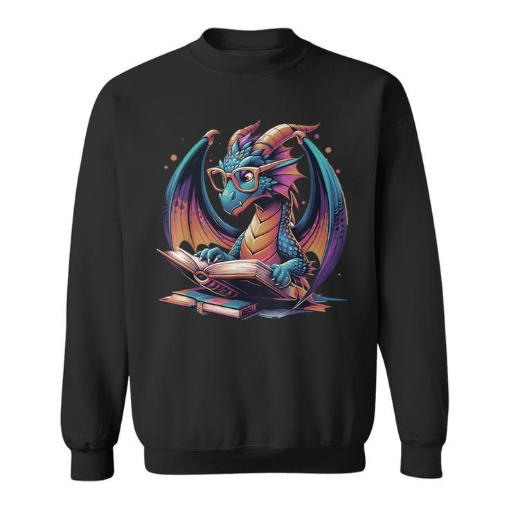 Dragons Reading Book Distressed Bookworms Dragons And Books Sweatshirt