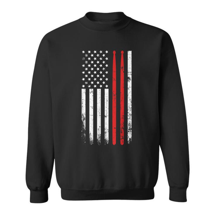 Drum Sticks On A Vintage American Flag For Drummers Sweatshirt