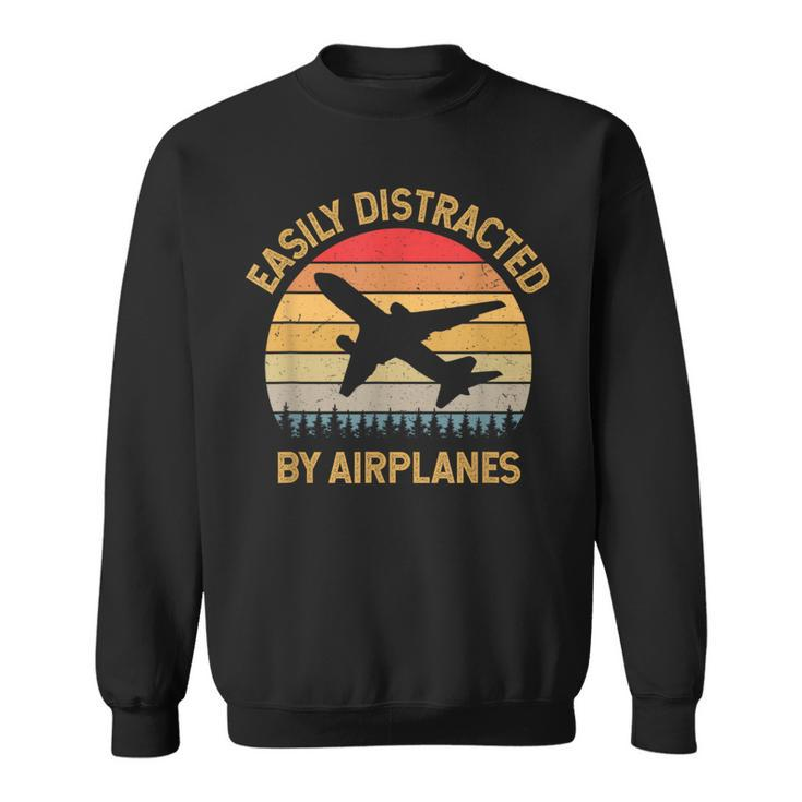 Easily Distracted By Airplanes Vintage Retro Sweatshirt