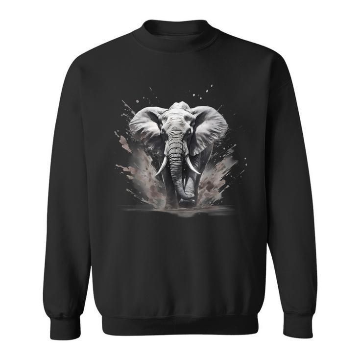 Elefant Zeichnung Tierdruck Splash Wildlife Natur Motiv Sweatshirt