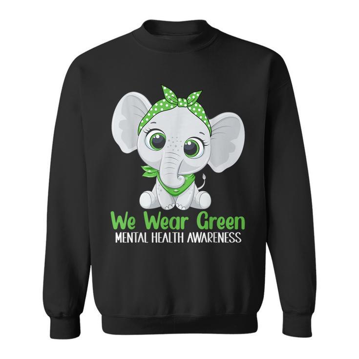 Elehant Mental Health Awareness Green Ribbon Sweatshirt