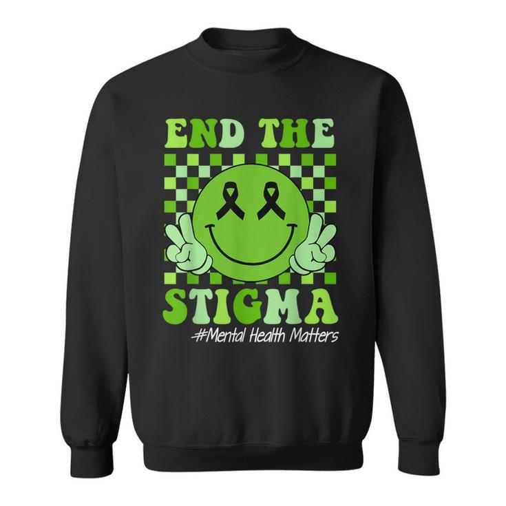 End The Stigma Mental Health Awareness Smile Face Green Sweatshirt