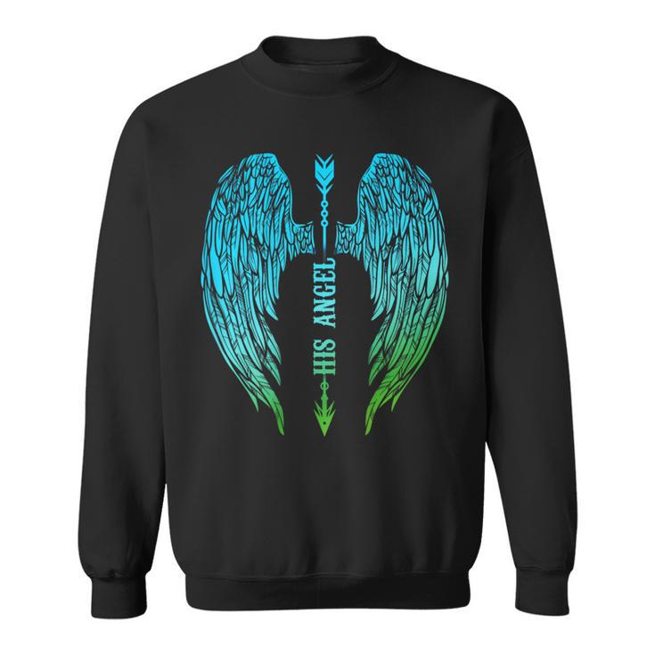 Engelsflügel Herren Sweatshirt Schwarz His Angel Aufschrift, Geschenk für Ihn