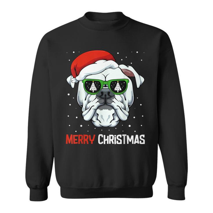 English Bulldog Merry Christmas Pajama Cute Dog Santa Hat Sweatshirt