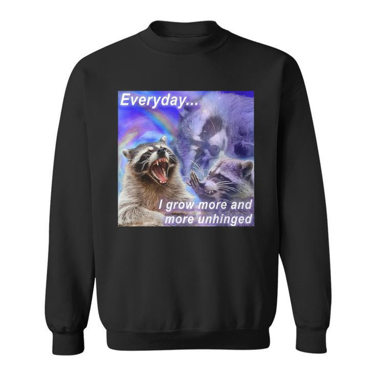 Everyday I Grow More Unhinged Raccoon Opossums Possums Meme Sweatshirt