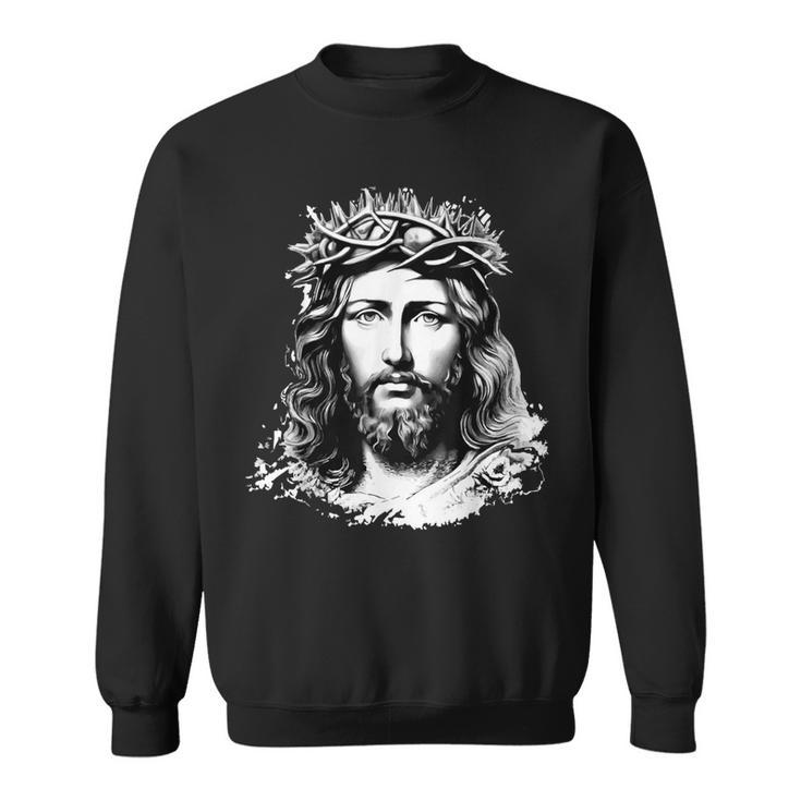 Face Of Jesus Christ Crown Of Thorns Catholic Faith Sweatshirt