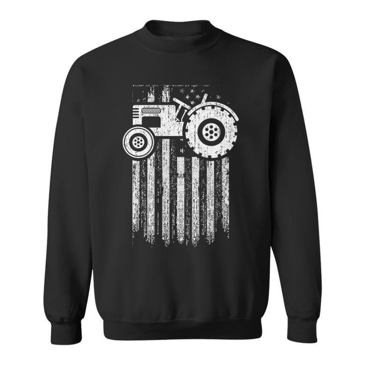Farm Tractor With Distressed Usa Flag Sweatshirt