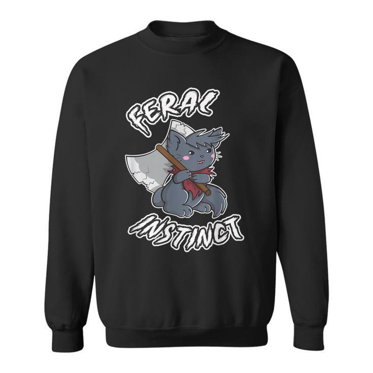 Feral Instinct Barbarian Video Gamer Cat Wields Battle Axe Sweatshirt