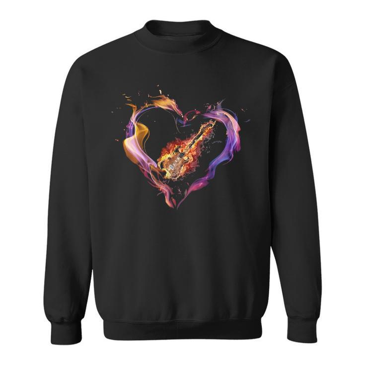 Fire Guitar In Heart Sweatshirt