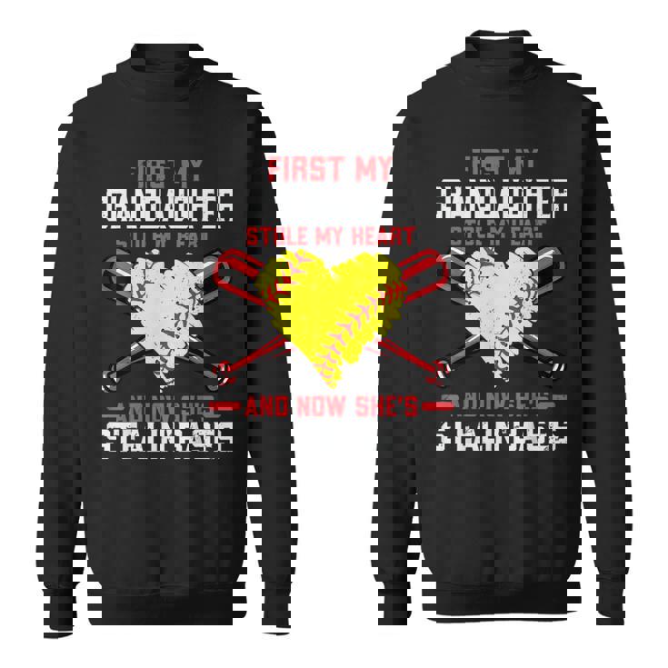 First My Granddaughter Stole My Heart Softball Grandpa Sweatshirt