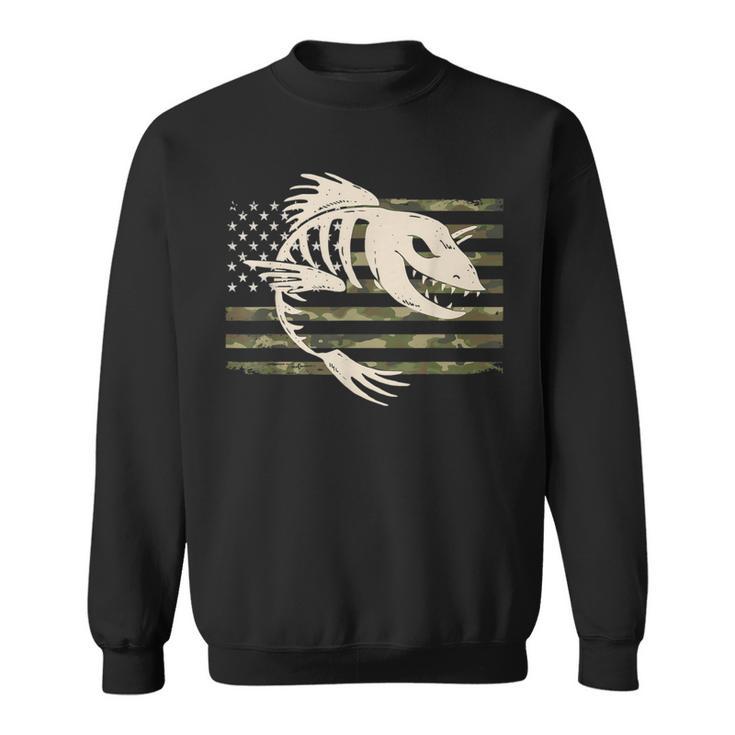 Fish Bones Skeleton Camo Us American Flag Camouflage Fishing Sweatshirt