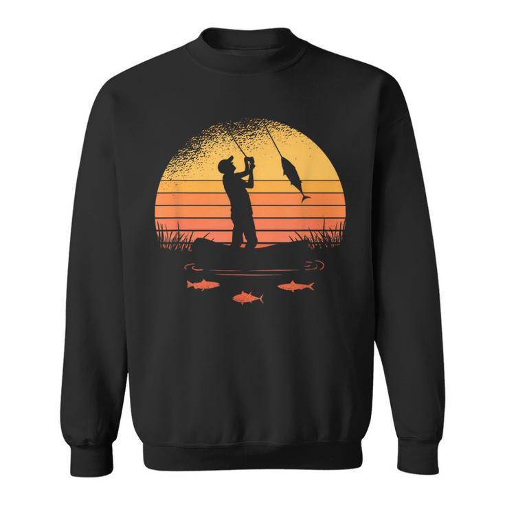 Fisherman Fisher Fishing Sunset Retro Vintage Sweatshirt