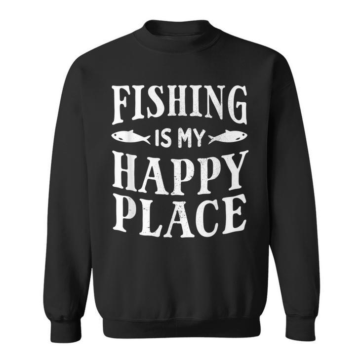 Fishing Is My Happy Place Fisherman Vintage Look Sweatshirt