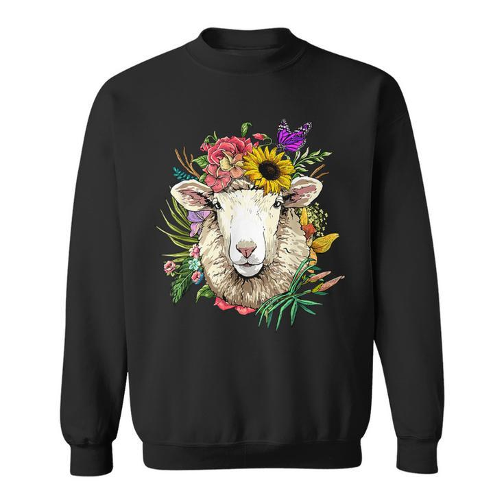 Floral Sheep Lamb Farm Animal Face Farmer Sheep Lover Sweatshirt