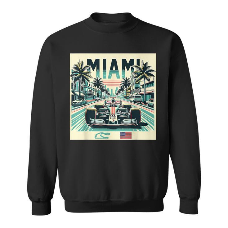 Formula Racing Open Wheel Car Retro Miami Circuit Usa Flag Sweatshirt