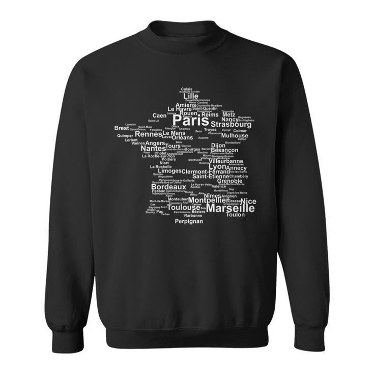 France Silhouette Map French Towns Cities Travel Europe Sweatshirt