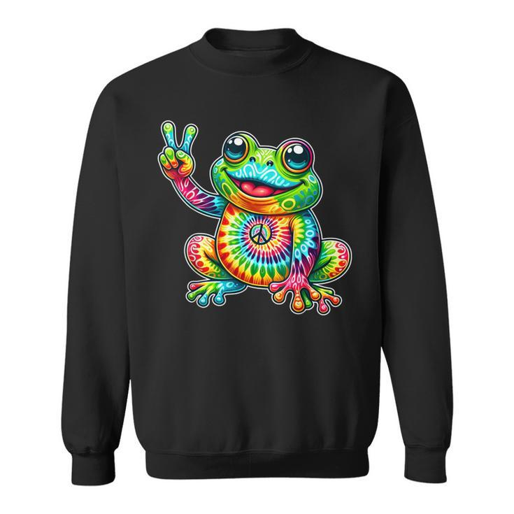 Frog Peace Sign Tie Dye Hippie Sweatshirt