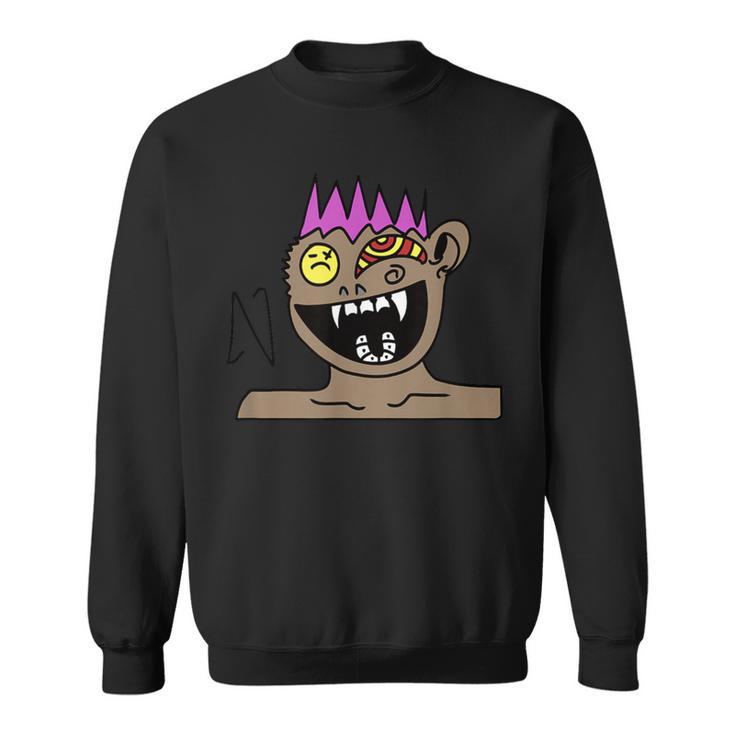 Funky Monster Gesicht Sweatshirt Schwarz mit Farbakzenten