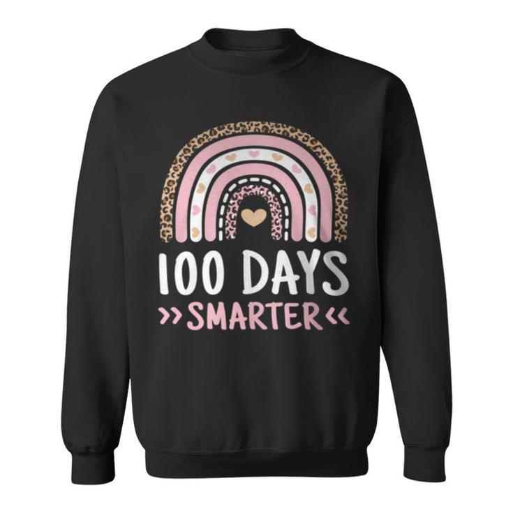 100Th Day Of School 100 Days Smarter Leopard Rainbow Sweatshirt