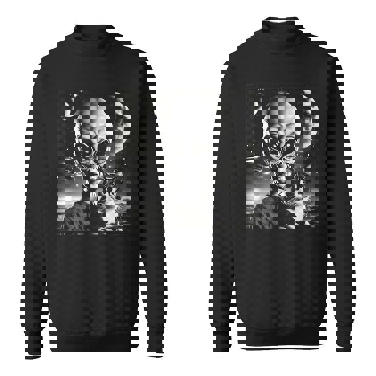 Alien And Cat Ufo Outer Space Cat Lover Kitten Sweatshirt