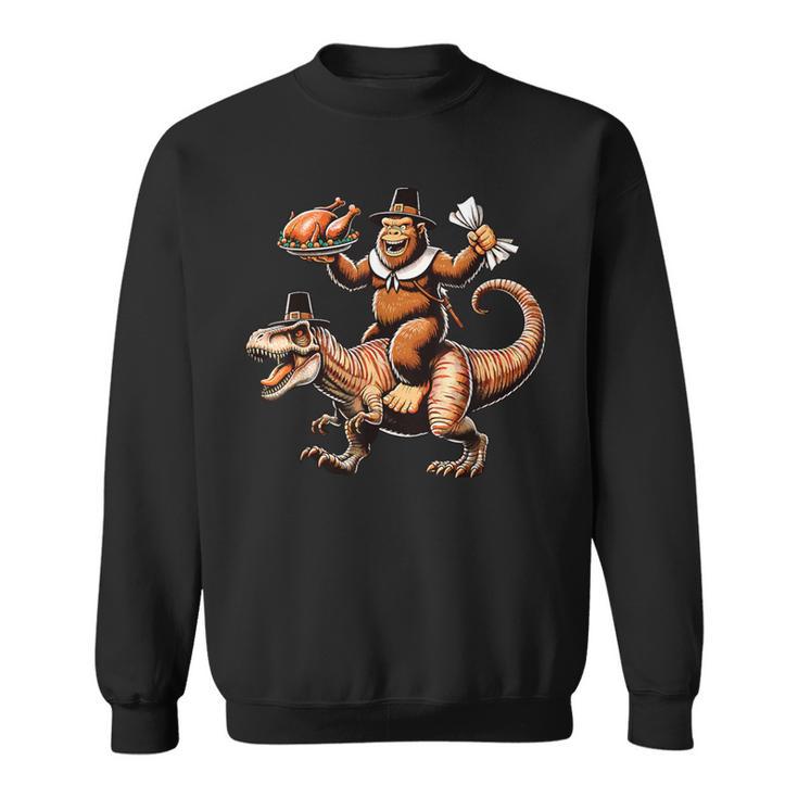 Bigfoot Riding T-Rex Vintage Thanksgiving Turkey Day Sweatshirt