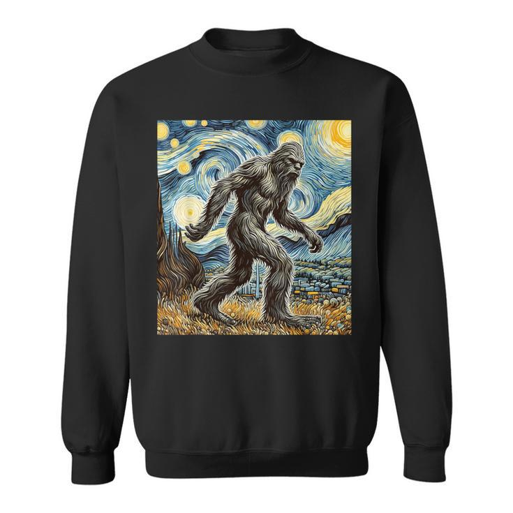 Bigfoot Starry Night Sasquatch Van Gogh Sky Painting Sweatshirt