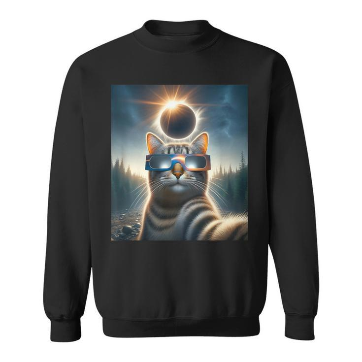 Cat Wearing Solar Eclipse Glasses April 8 2024 Selfie Sweatshirt