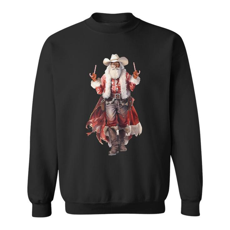 Christmas Western Cowboy Santa Claus And Candy Cane Sweatshirt