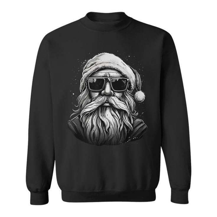 Cool Santa Face Hipster With Beard & Glasses Christmas Sweatshirt