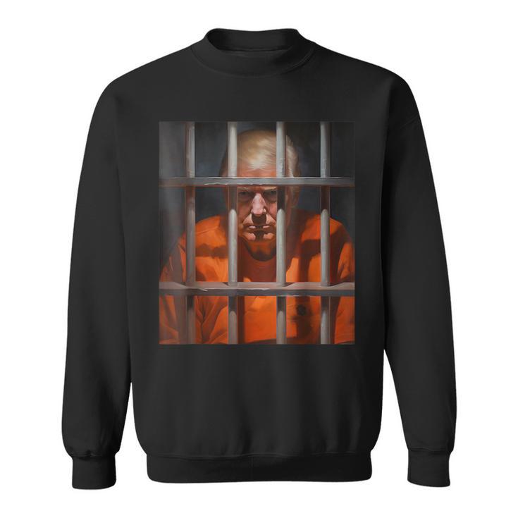 Donald Trump Behind Bars Hot Orange Jumpsuit Humor Sweatshirt