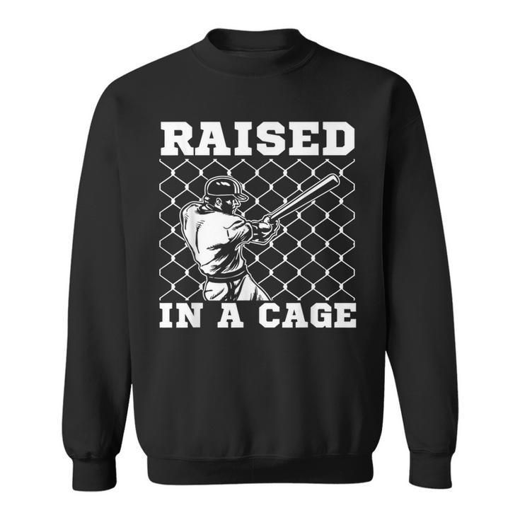 Raised In A Cage Baseball Coach Catcher Pitcher Sweatshirt