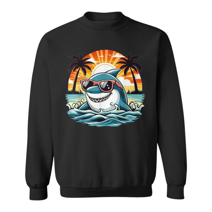 Retro Shark In Sunglasses 70S 80S 90S Cool Ocean Shark Sweatshirt