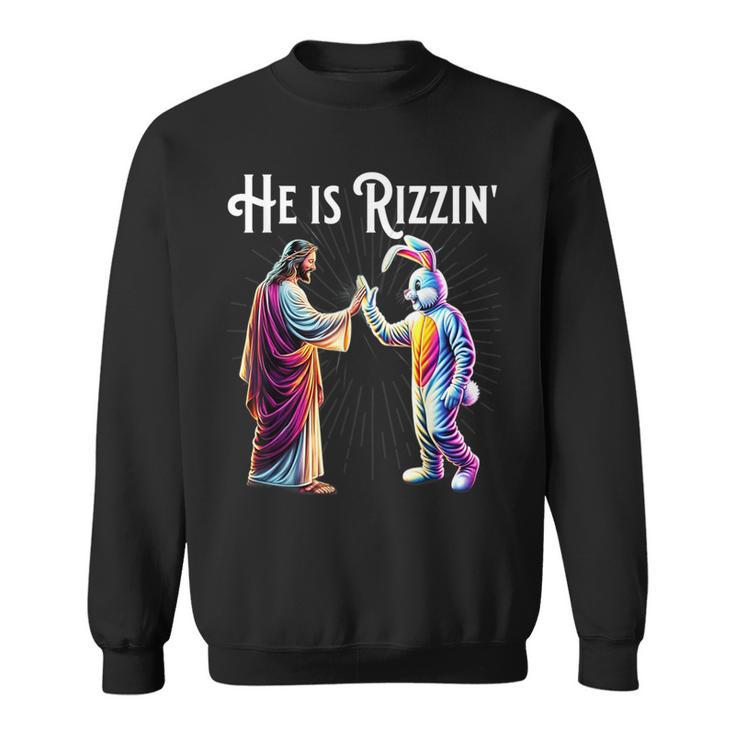 Rizz He Is Rizzin Jesus High Five Easter Bunny Sweatshirt