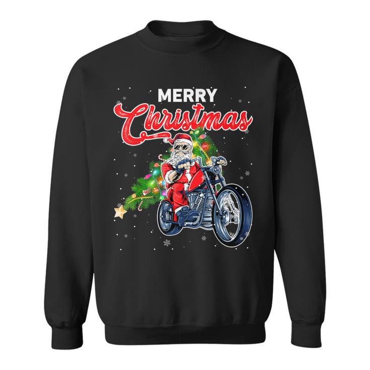 Santa Claus With Motorcycle Xmas Tree Merry Christmas Sweatshirt