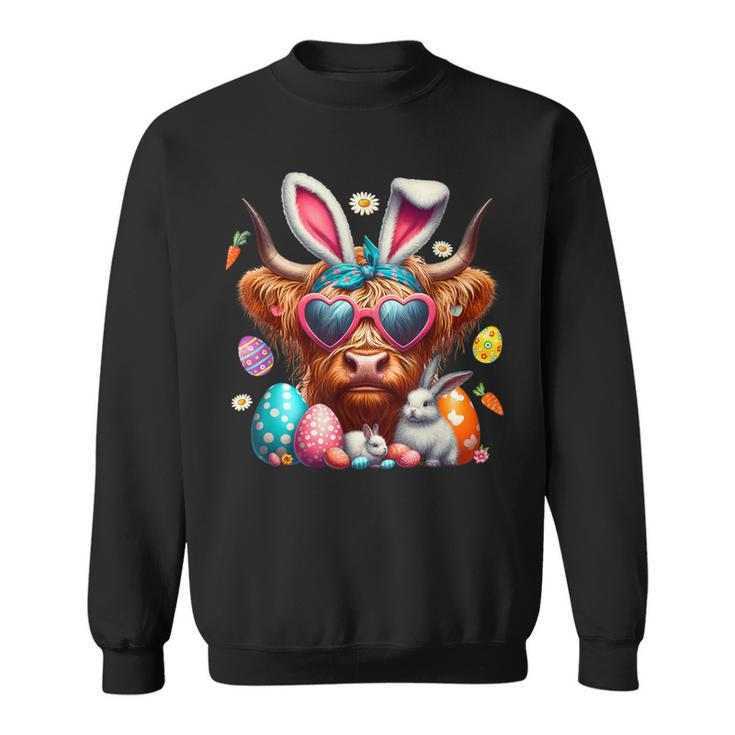 Scottish Highland Cow Easter Eggs Farmers Easter Day Sweatshirt