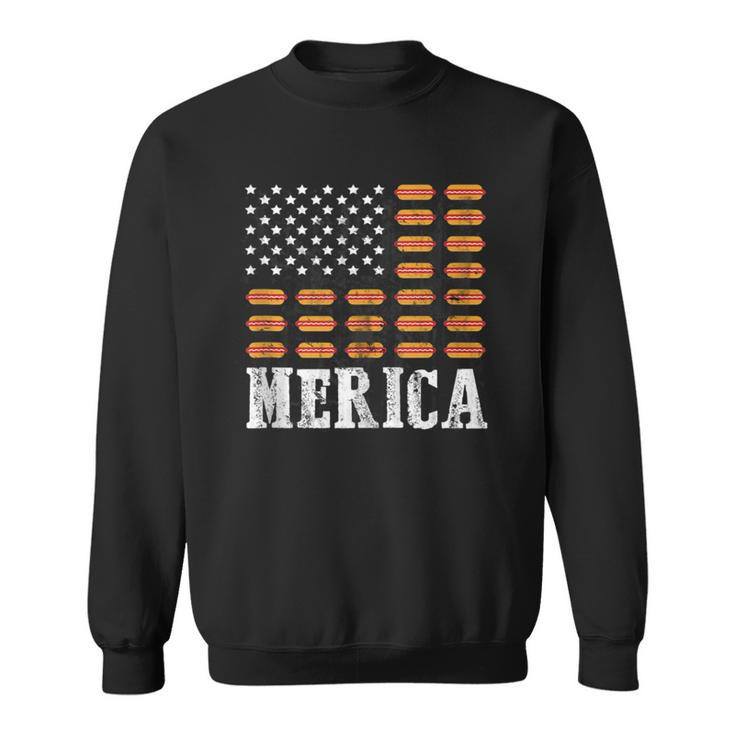 Vintage Hot Dog American Us Flag 4Th Of July Sweatshirt