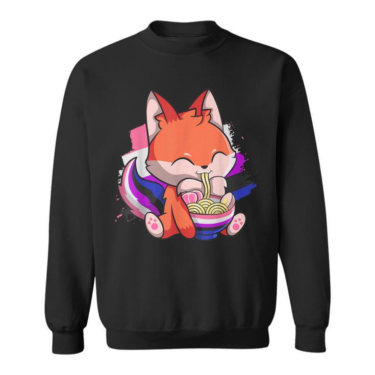 Genderfluid Pride Kawaii Fox Ramen Noodles Genderfluid Flag Sweatshirt