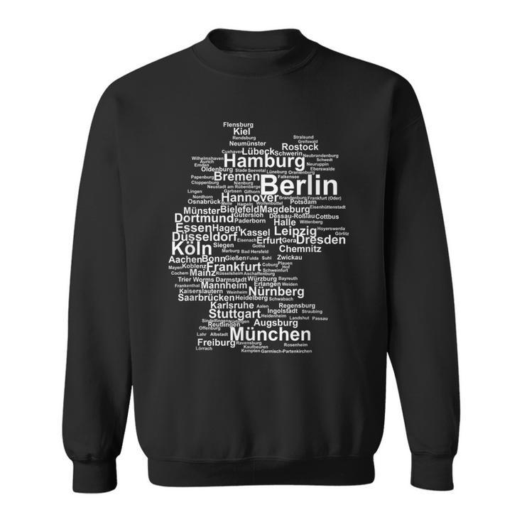 Germany Map Silhouette Towns Cities Berlin Hamburg Travel Sweatshirt