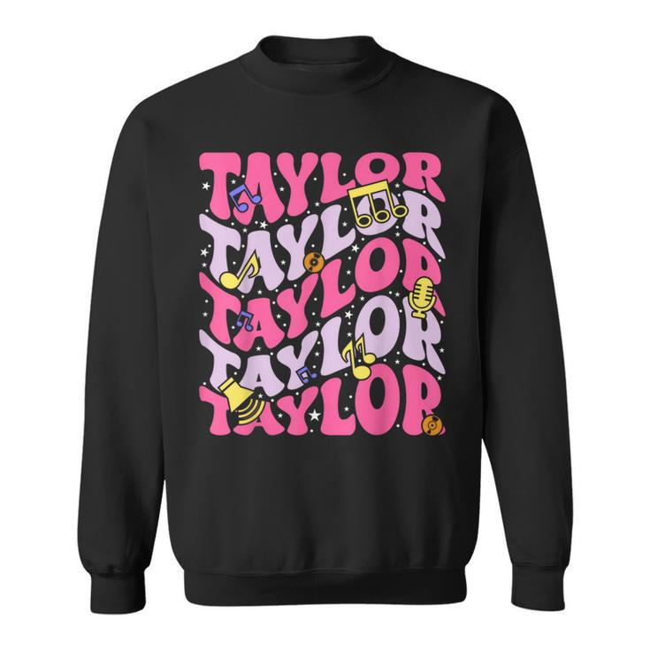 Girl Retro Taylor First Name Personalized Birthday Groovy Sweatshirt
