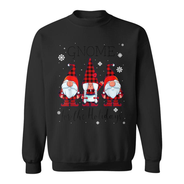 Gnome For The Holidays Buffalo Plaid 3 Gnomes Christmas Xmas Sweatshirt