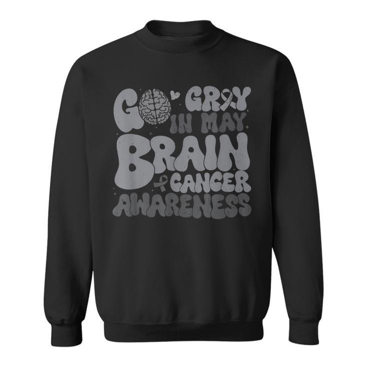 Go Gray In May For Brain Tumor Cancer Awareness Gray Ribbon Sweatshirt