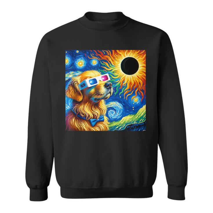 Golden Retriever Solar Eclipse 2024 Van Gogh Starry Night Sweatshirt