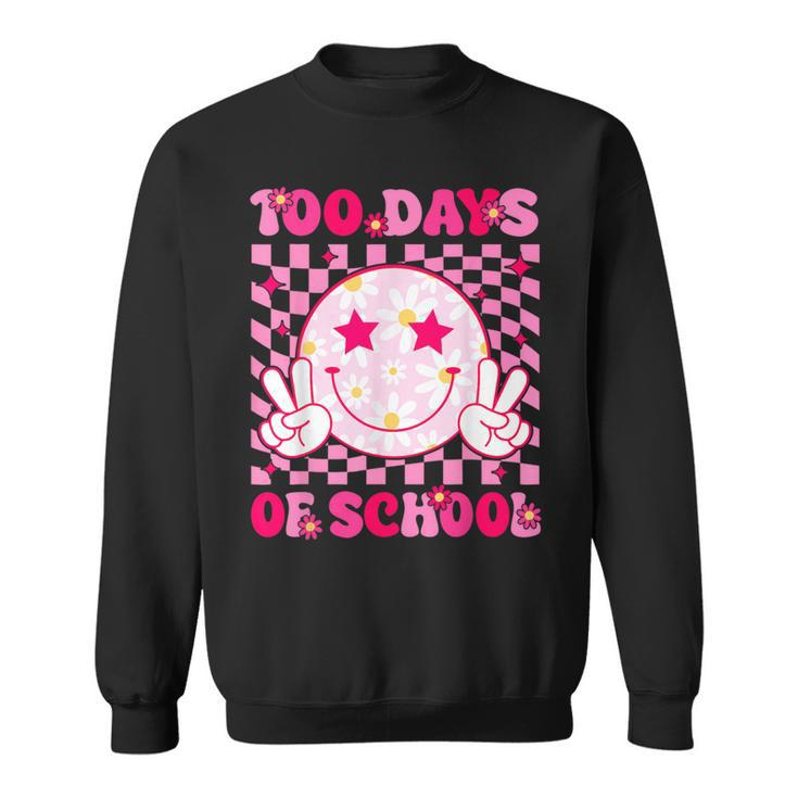 Groovy 100 Days Of School Pink Smile Face Ns Girls Womens Sweatshirt
