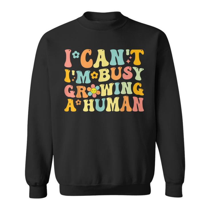 Groovy I Can't I'm Busy Growing A Human For Pregnant Women Sweatshirt