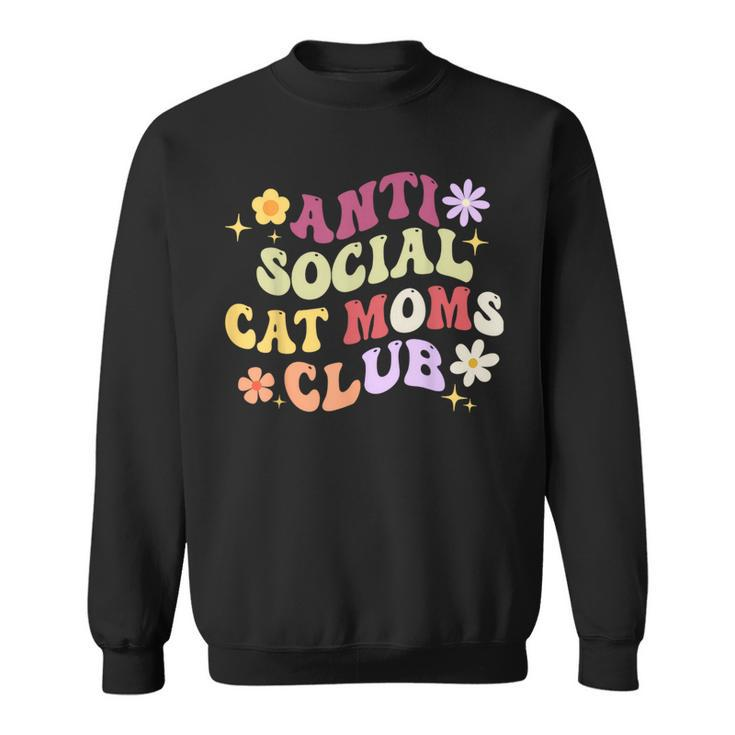 Groovy Retro Anti Social Cat Moms Club Mother's Day Sweatshirt